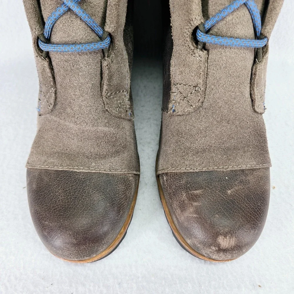 Sorel Boots Womens 9.5 Brown Gray Cate The Great Leather Hidden Wedge Waterproof